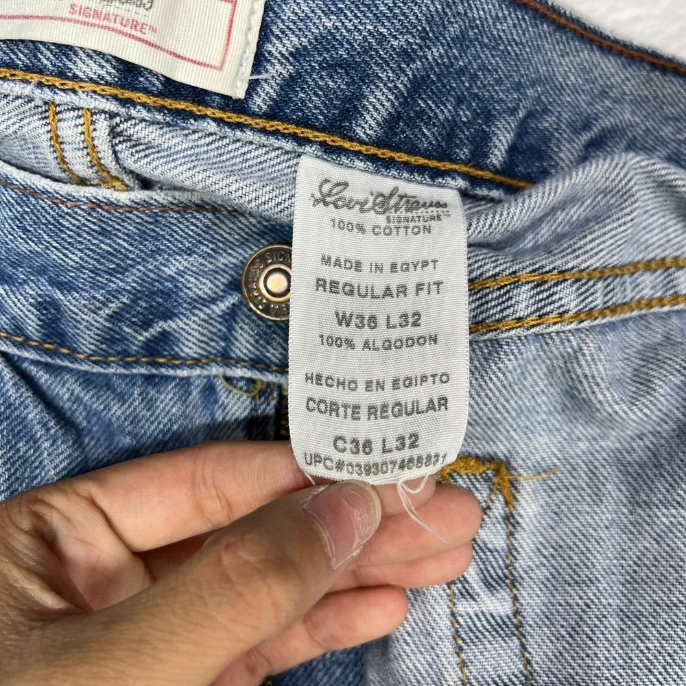 Levi Strauss Signature Jeans Men 35X32 Blue Denim Cotton Pockets Zip Fly - Flaws
